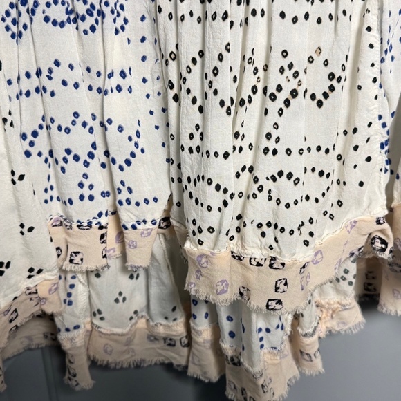 Free People Boho Tunic Dress Medium Cream Abstract Print Long Sleeve Viscose - Picture 3 of 5